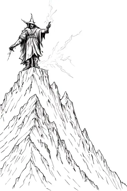 Dark Fantasy Wizard On Mountain Peak With Lighting Coming Out Of His Fingers