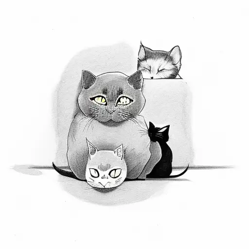 A Small Black Cat And A Small Gray Cat Sleeping Together