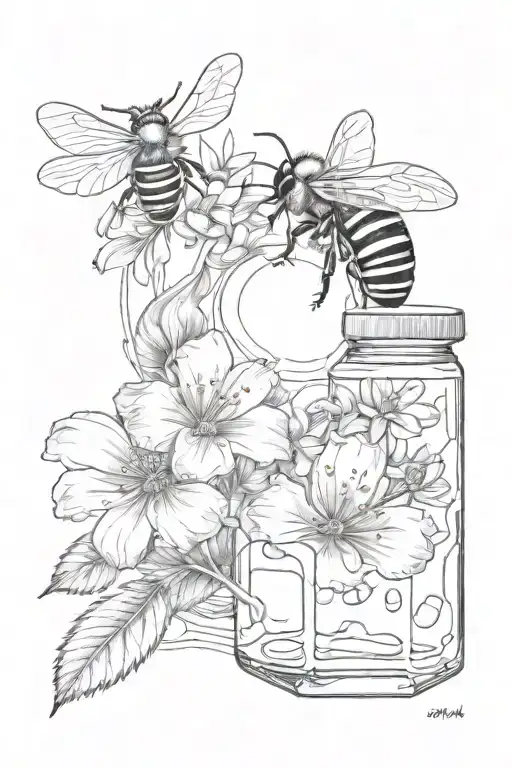 Flowers And Honey Comb Black And White