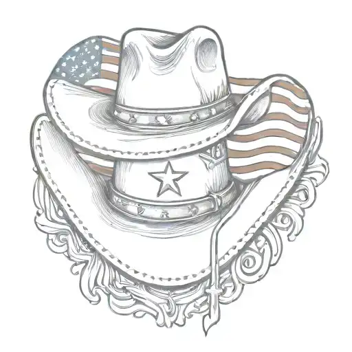 Cross Cowboy Hat And American Flag Intertwined