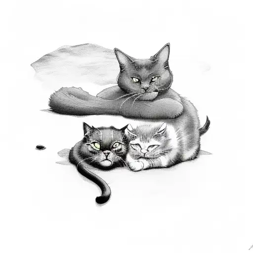 Black Cat And Grey Cat Sleeping Together