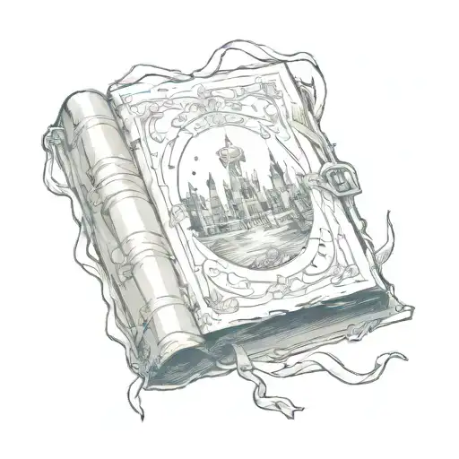 A Sketch Tattoo Of A Magical Book Opening To Reveal A Scene From 'The Cruel Prince'