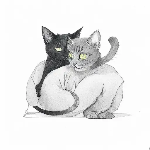 A Black Cat And A Gray Cat Sleeping Together