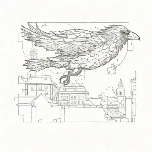 A Crow Flying Over A City