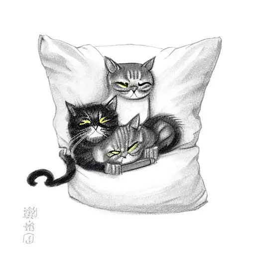 A One Eyed Small Black Cat And A Small Gray Cat Sleeping Together