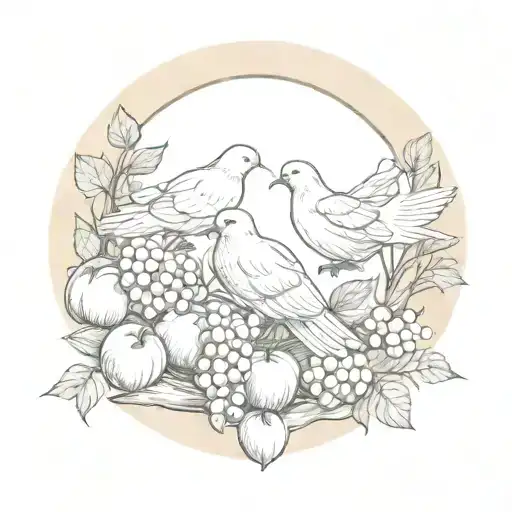 Dove And Grapes And Peaches In Circle
