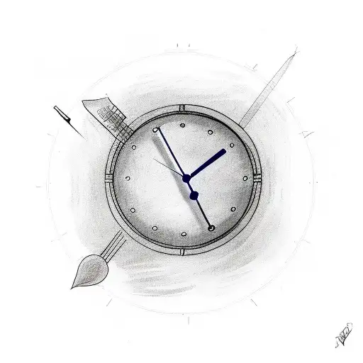 Clock With Stitches Through The Middle In Cloud Background