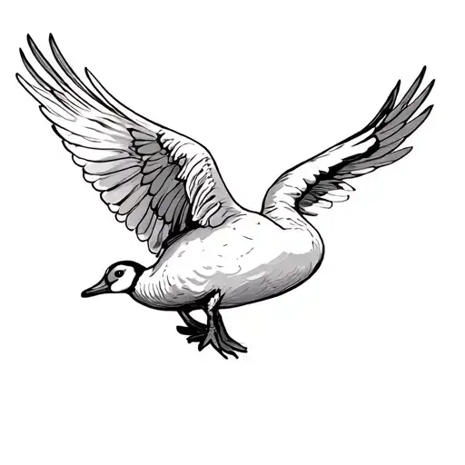 Baby Goose Flying With Wings Spread Out