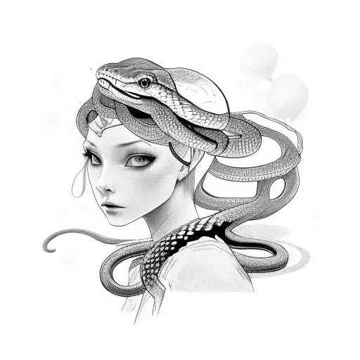 Snake Around The Girl's Head