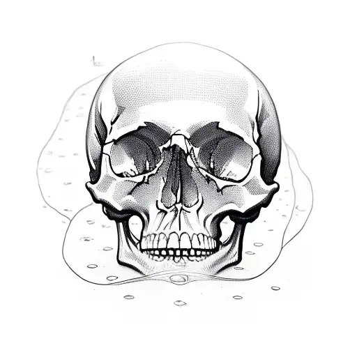 Skull With Poenies Left And Richt Beside It