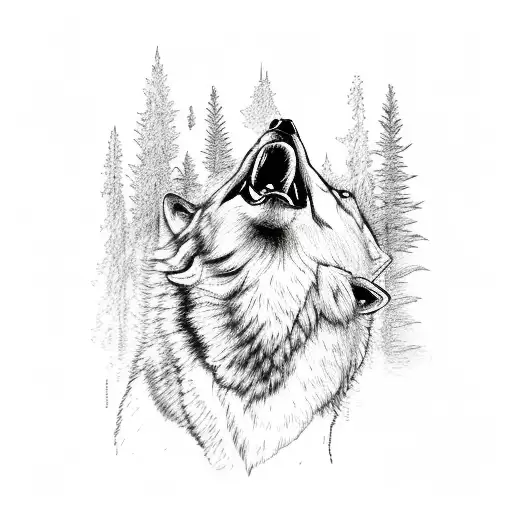 Wolf Howling At A Burning Forest With Dagestani Patterns In The Background