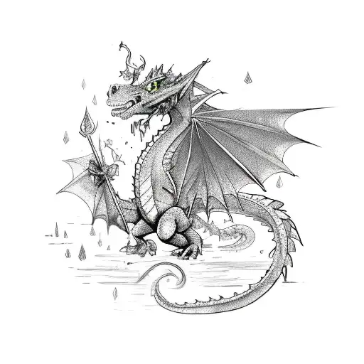 A Mystical Dragon Incorporating Elements Of Marijuana Leaves In A Sketch Style