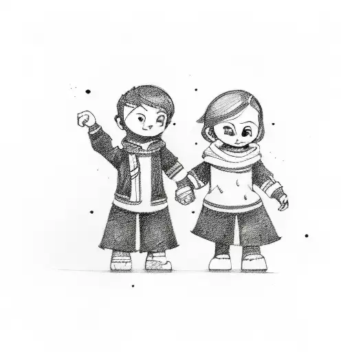 Elder Sister And Younger Brother Holding Hands