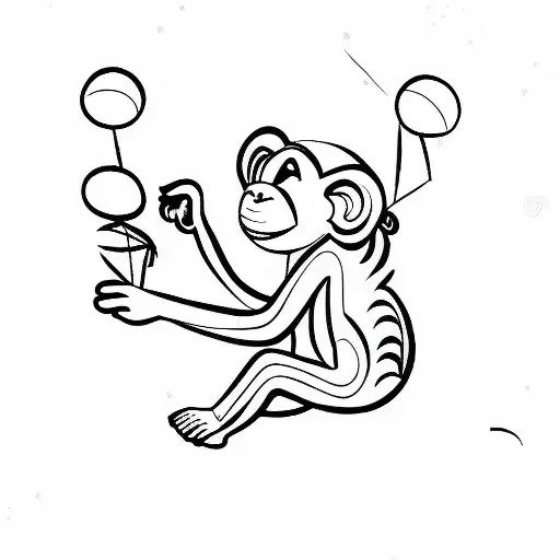 Monkey Playing A Piano Holding A Balloon