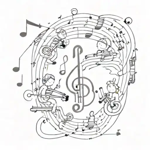 A Playful Design Combining Musical Notes And Children Playing Together