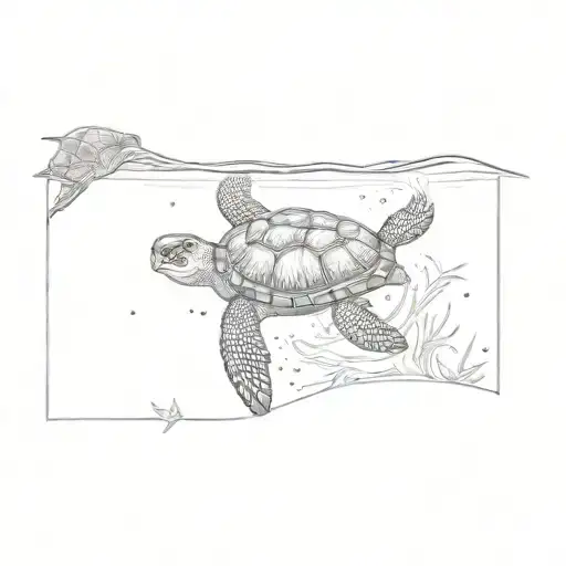 Turtle Swimming Gracefully Diving Scene Featuring Children