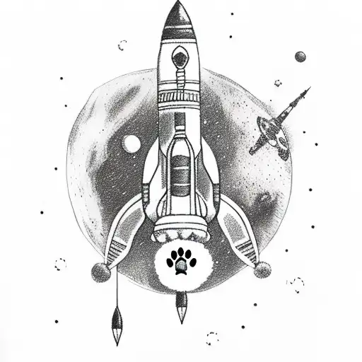 Rocket With A Dog Paw Print On Space Ship