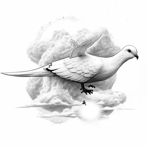 Dove And Ankh Withclouds And Light In Background