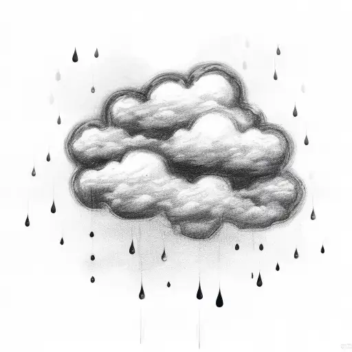 A Cloud That Looks Like The Ones On The Weather Segment Of News With Three Raindrops Falling From It