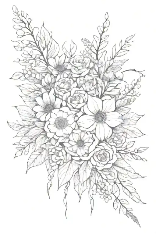 Fine Line Flower Bouquet Tied