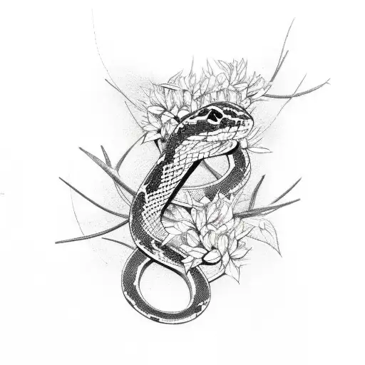 Snake With Thorns And Wild Flowers