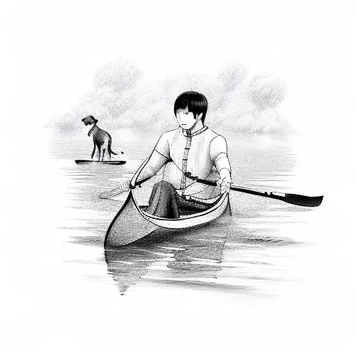 Man And Pet Dog On Canoe