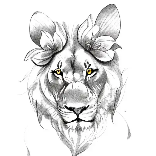 Butterly With Lion And Flowers