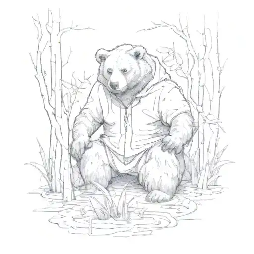 Young Bear In Swamp Coverup Roman Numberals