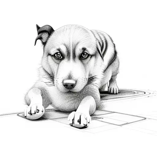 Dog Following Human On Ground With Line Around Hand