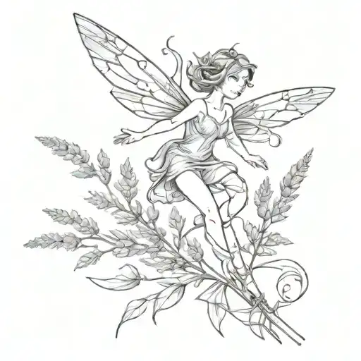 Lavender Sprig With Small Fairy Flying