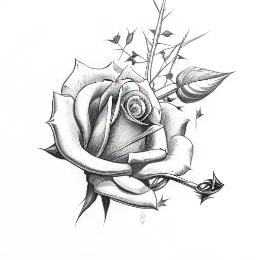 Blue Rose With Thorns And A Scythe