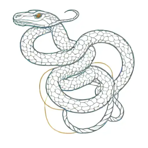 A Sketch Style Tattoo Of A Snake Coiled Around A Spool Of Colorful Thread