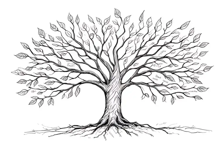 Family Tree With Family Name As Trunk And Kids Names For Each Branchand Leafs As Grandkids