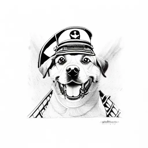 Dog Wearing A Captain's Hat Steering A Canoe