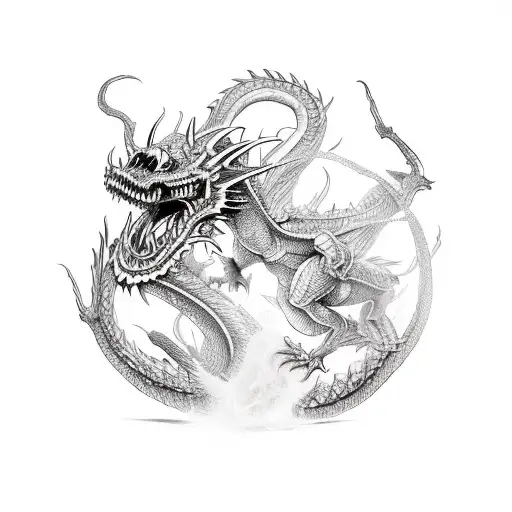 Skulled Dragon With Demons