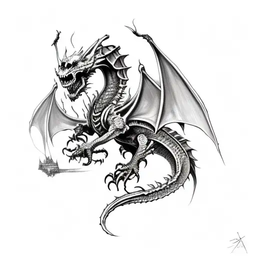 Skulled Dragon With Demons