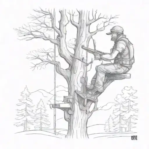 Man In A Treestand Bow Hunting Scene