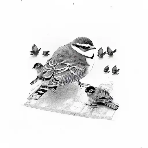 Father Bird And Baby Birds