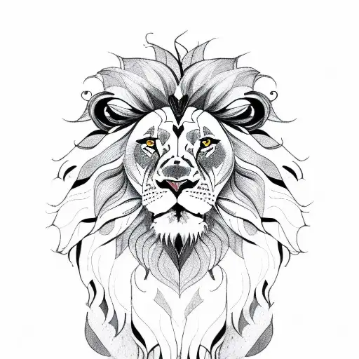 Half Lion Face With Half Flowers