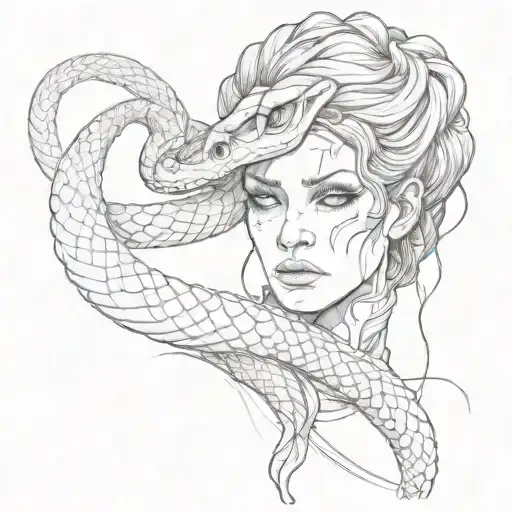 A Snake Wraps Around The Girl's Neck And Crawls Out Of Her Skull From Her Eye Socket