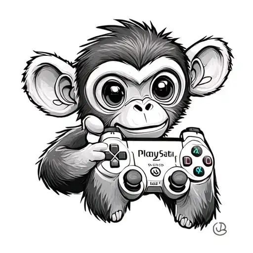 A Cute Monkey Holding Playstation Controller