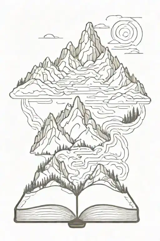 A Mountain Range With A Winding Hiking Trail Leading Up To A Book-shaped Summit