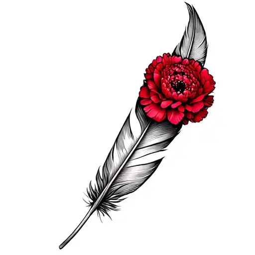 Feather And Red Carnations