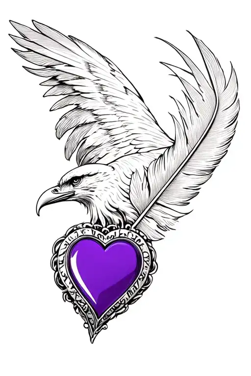Eagle Feather And Military Purple Heart Shaped Locket