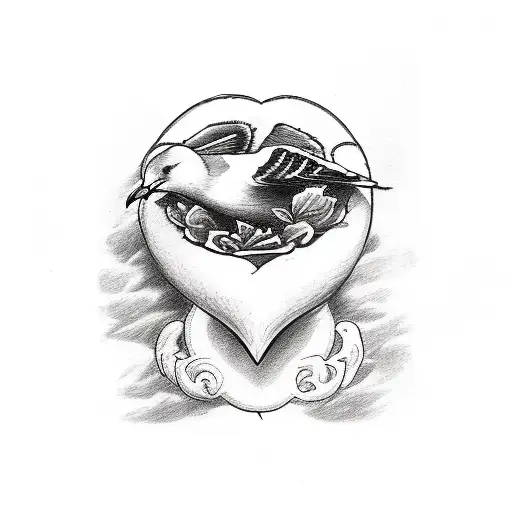 A Polaroid Frame With A Drawing Of Seagull Holding A Rose In His Mouth And Flying In The Sky Inside