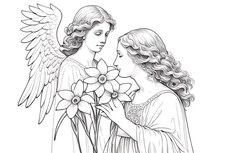Aster And Narcissus Flower With An Angel Watching