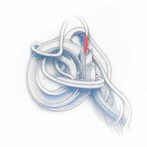 Very Thin Neon Red And Neon Blue Line Intertwining On Forearm