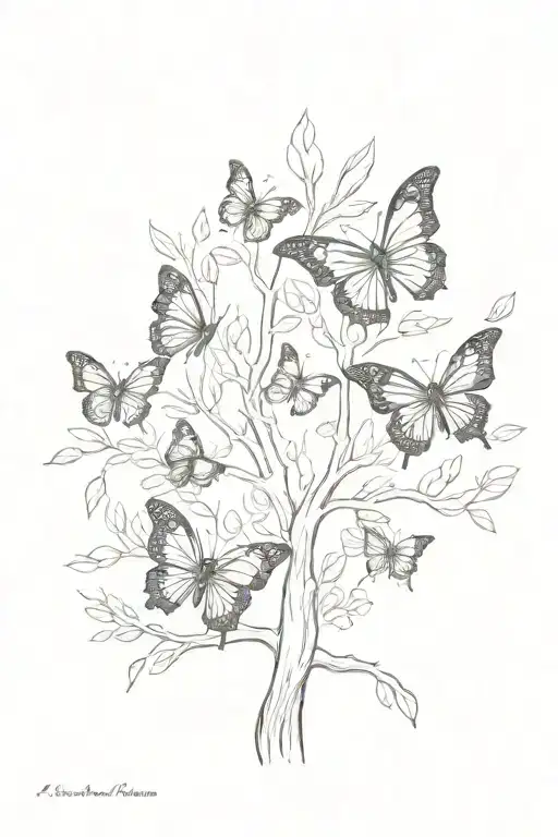 Butterfly And Family Tree Intertwined