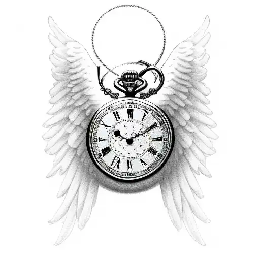 Pocket Watch With Angel Wings And Rose