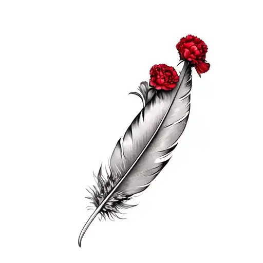 Feather And Red Carnations